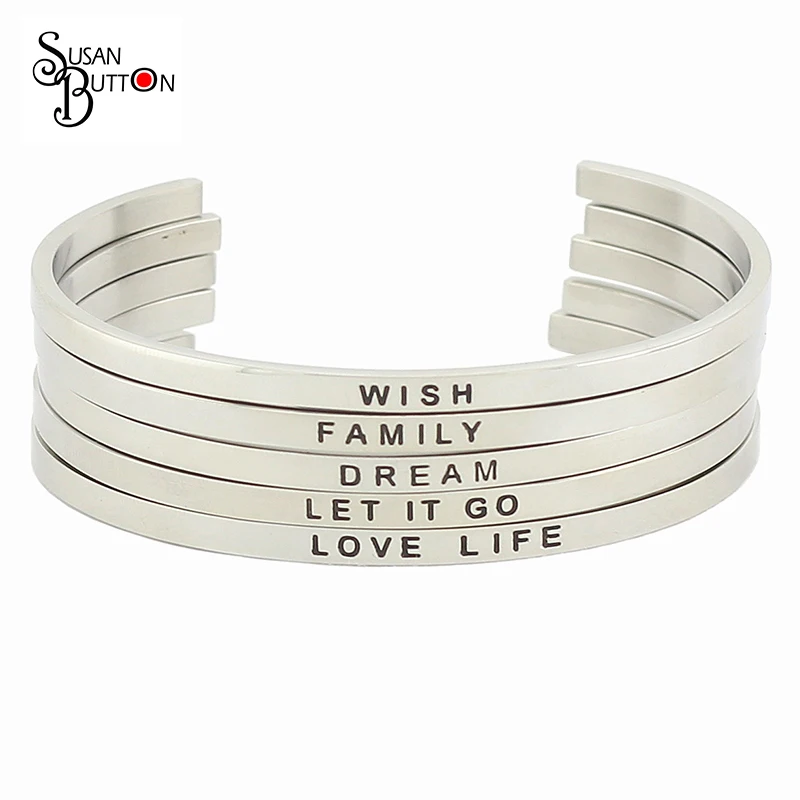 Silver Plated 316L Stainless Steel Engraved Bracelet Personalized Letter Open Cuff Bracelet