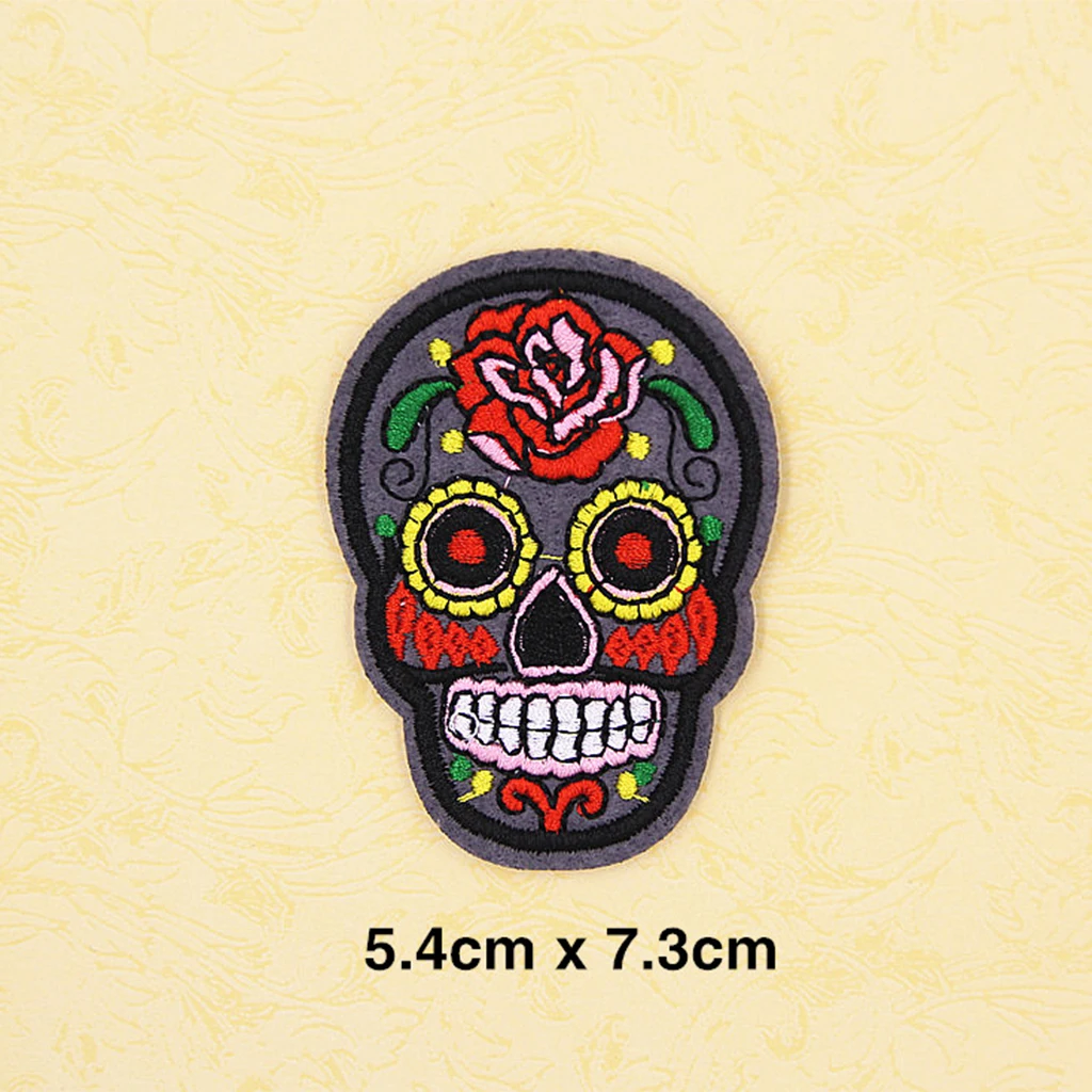 8pcs Sugar Skull Iron On Sew On Cloth Patch Embroidered Badge DIY Decor for Clothing Shirts Jeans Hats Blouses Appliques