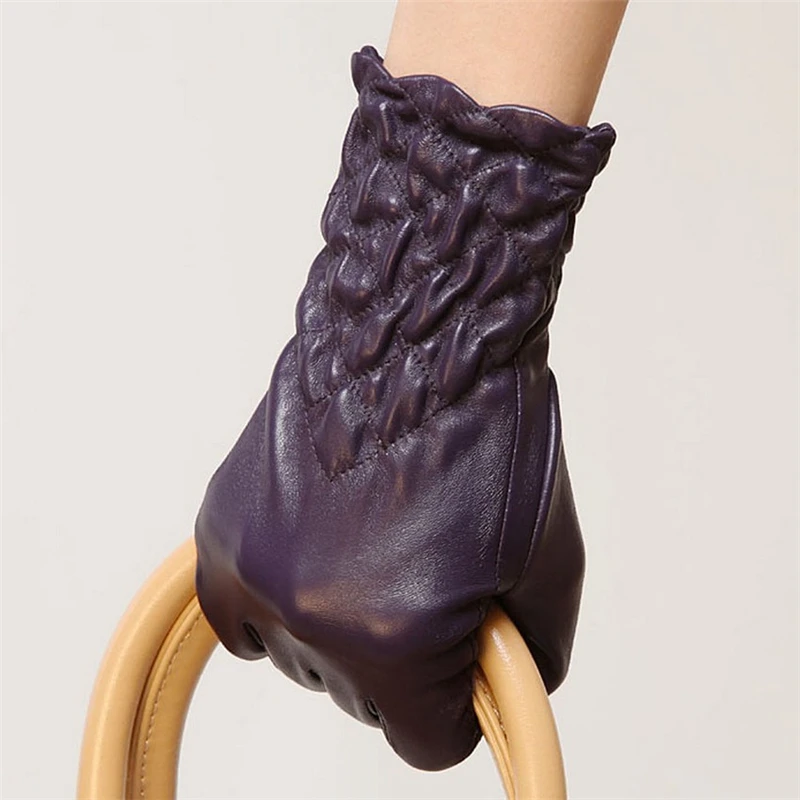 L054NC03 High Quality sheepskin leather gloves wrist Classic Style Nice Color solid color warm winter  women Gloves