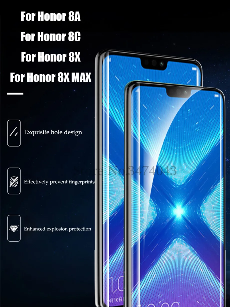 2 шт./лот, закаленное стекло для huawei Honor 8A 8X 8C, защита экрана, полное покрытие, стекло для huawei Honor 8C 8X MAX, защитная пленка