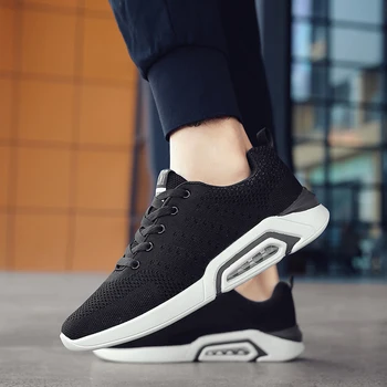 

2020 Fashion Trendy Men Shoes Air Cushion Comfortable Light Lace Up Men Sneakers Walking Breathable Flying Weaving Men Sneakers
