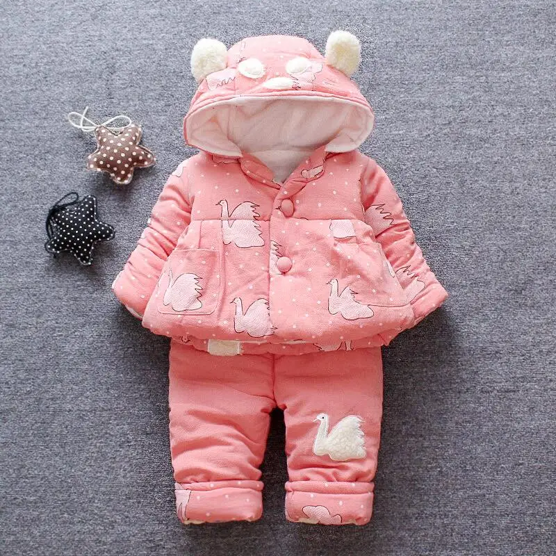 

Baby Girl Winter Clothes Sets 2018 New Casual Toddler Girls Thick Warm Coats Cartoon Baby Jacket+Pant Set 2pcs Kids Suits Outfit