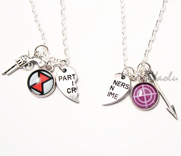 

6pair/lot Clint Natasha BFF Necklaces Marvel Jewelry Clintasha Hawkeye Black Widow OTP BFF Friendship Jewelry Partners in Crime