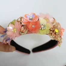 Барокко ребенок желе оранжевый преувеличенные Фея блёстки Цветок Корона Тиара повязка на голову аксессуары для волос ювелирные изделия ручной работы Подарки для девочек