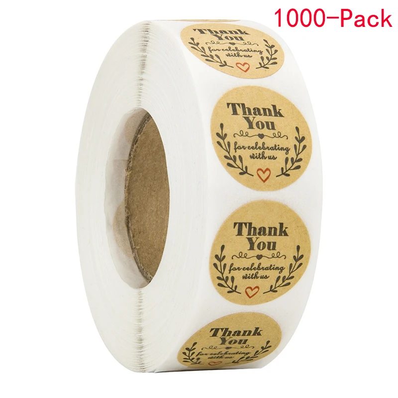 

1000pcs/roll Round Kraft Paper Olive branch thank you Stickers for wedding favors DIY labels stickers wedding Party decoration