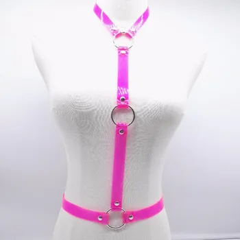 

Women sexy Punk Harness Handmade Rose red Leather Goth O-Round hook Body Bondage Cage Chest Belt Free shipping