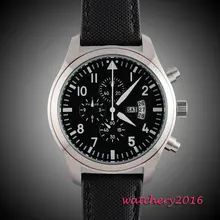 42mm parnis black dial gun big week vintage style day date quartz Full chronograph mens watch