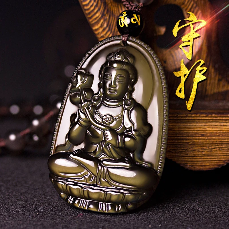 Подвеска в виде медальона с природным обсидианским льдом|obsidian pendant|obsidian buddha