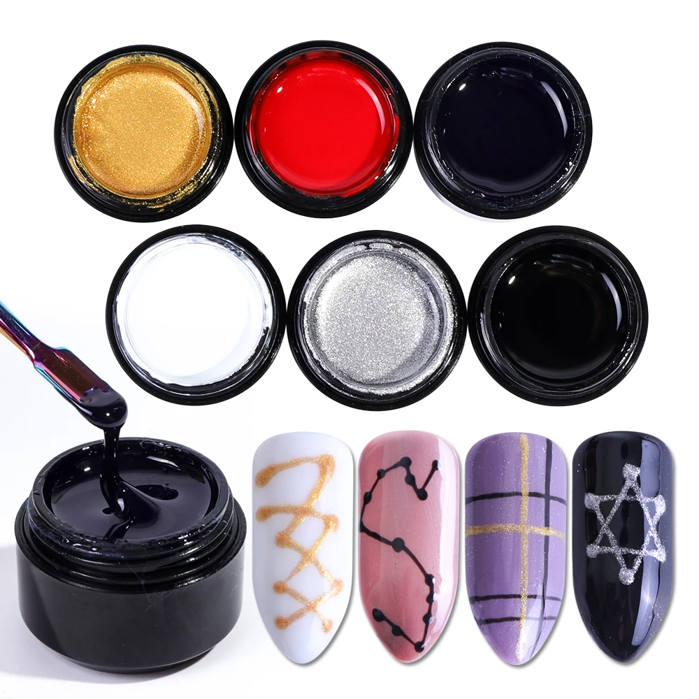 

6pcs Gel Lacquer UV Pull Line Nail Polish Painting Dotting Shiny Starry Soak Off Varnish Nails Accessories Manicure BEA10*6