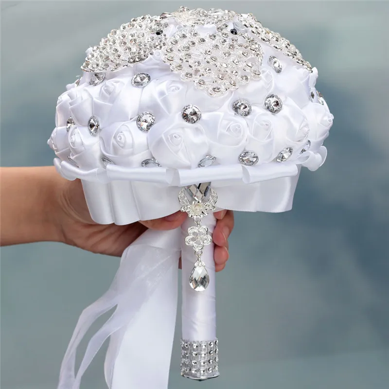 16styles new white wedding bride holding flowers artificial bouquet ribbon rhinestone pearl bouquet decoration bride groom dance