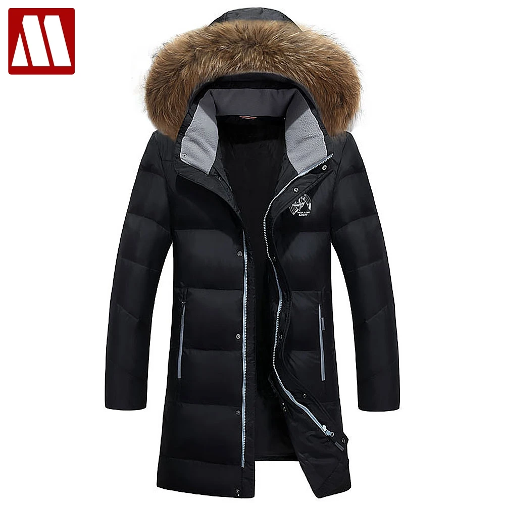 

New Brand 2019 Winter Down Parkas Men's Fashion Warm Long Down Jacket Hooded Fur Collar White Duck Down Coat Plus Size 5XL 6XL