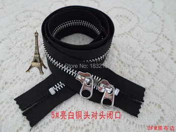 

5#30-100cm zinc alloy leather mouths black zipper ykk5# bright white brass copper closed luggage zipper