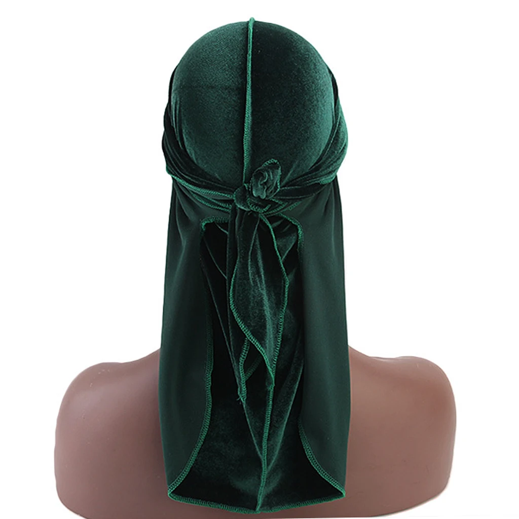 Women Men Long Tail Plain Velvet Bandana Turban Hat Durag Headwear Pirate Cap Head Wraps