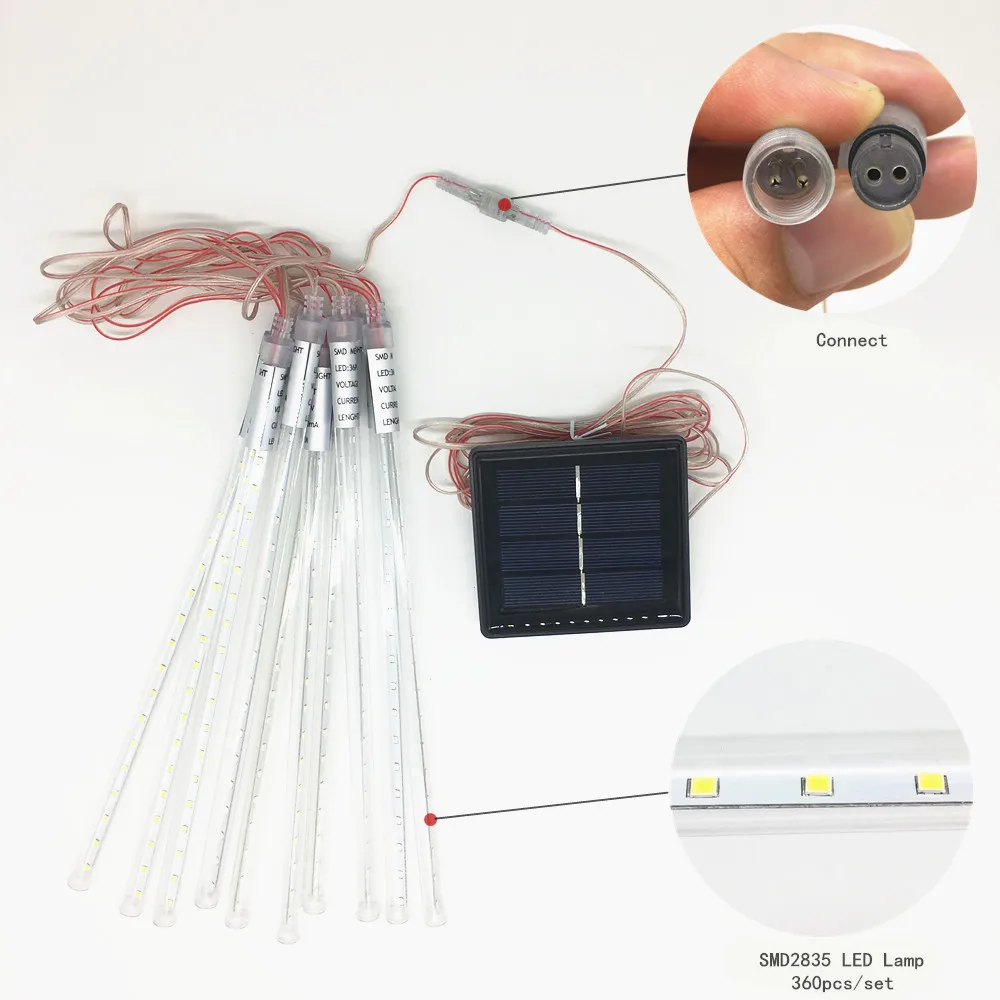Солнечный Метеоритный дождь Дождь светильник s 10 трубка 360 светодиодов Открытый Рождественский струнный светильник водонепроницаемый снег падающий дождь капля сосулька каскадные