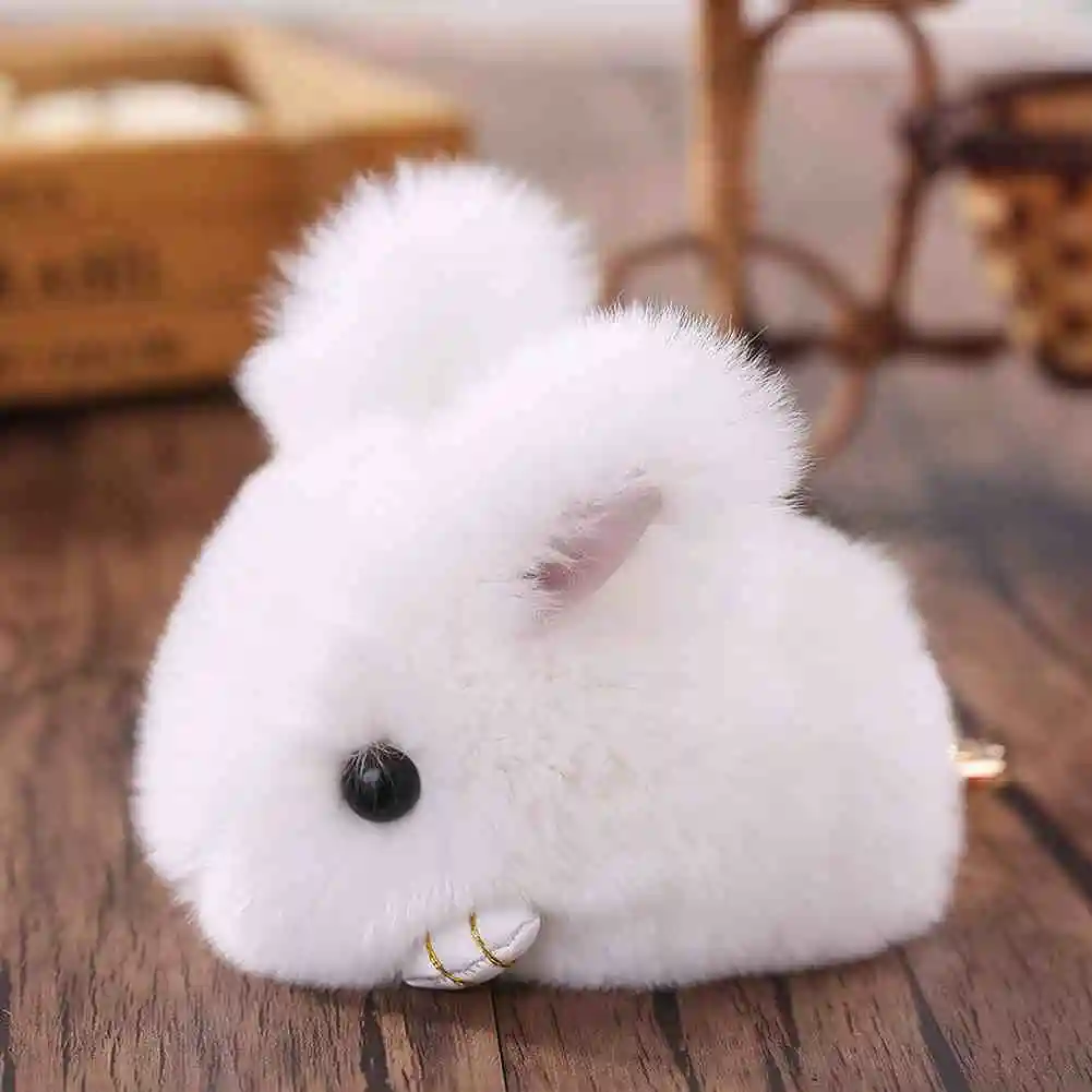Super Cute MIni Rabbit Faux Fur Pompom Ball Bunny Doll Keychain Keyring