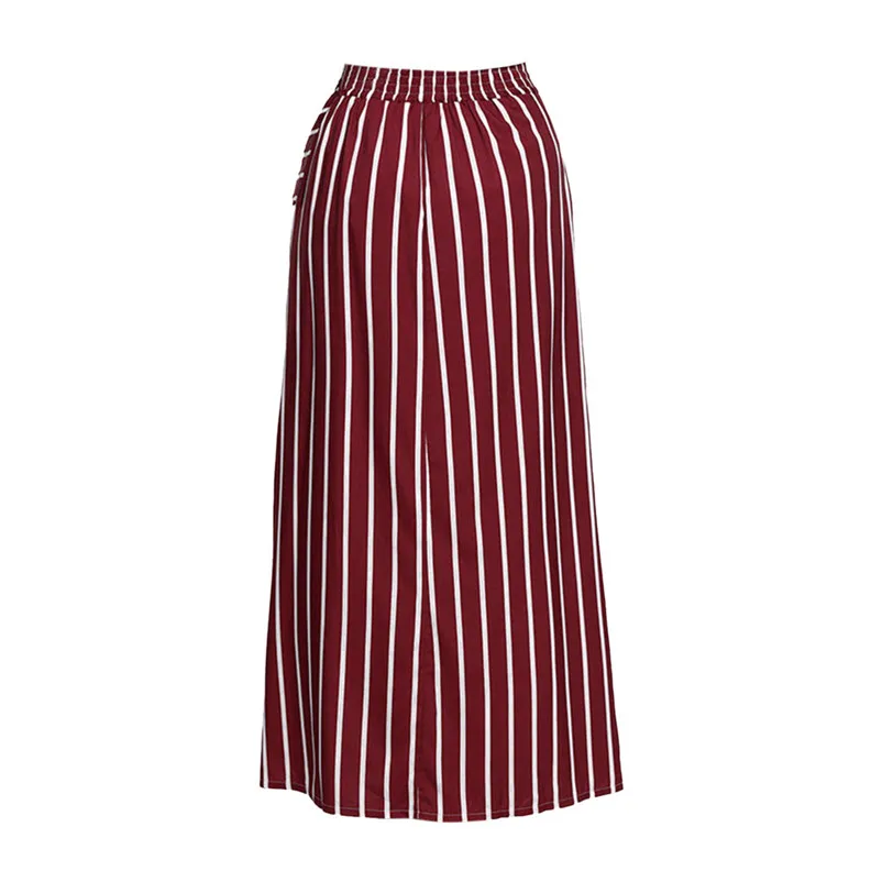HOT sell Fashion 2018 Summer Skirt Womens Striped Ankle-length Chiffon Empire Lace-Up Vintage Long Skirt Femme Saia A06#N (13)