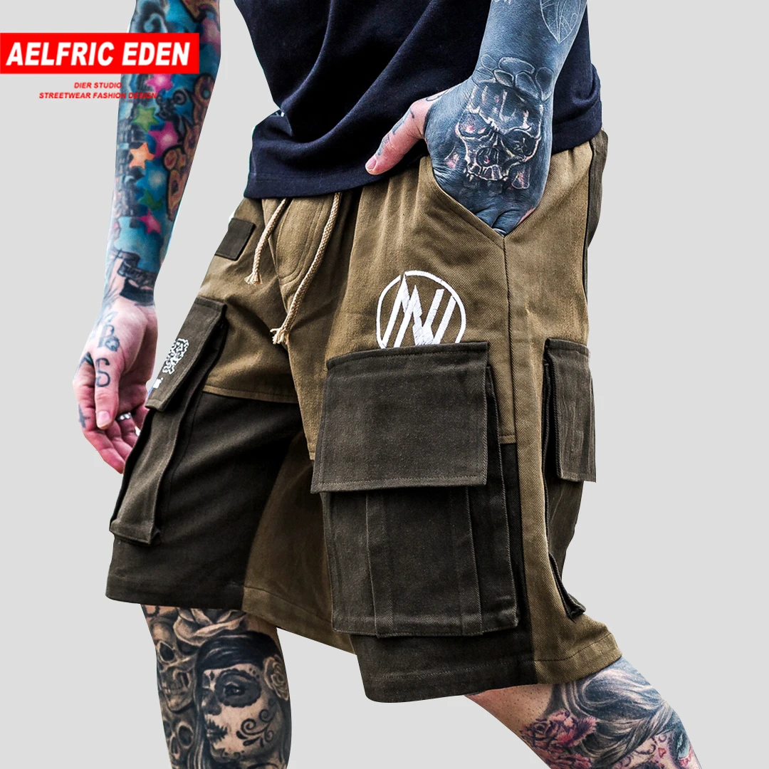 

Aelfric Eden Men Pockets Cargo Shorts Summer Straight Leg Workout Short Jogger 2019 Hip Hop Streetwear Drawstring Knee Length