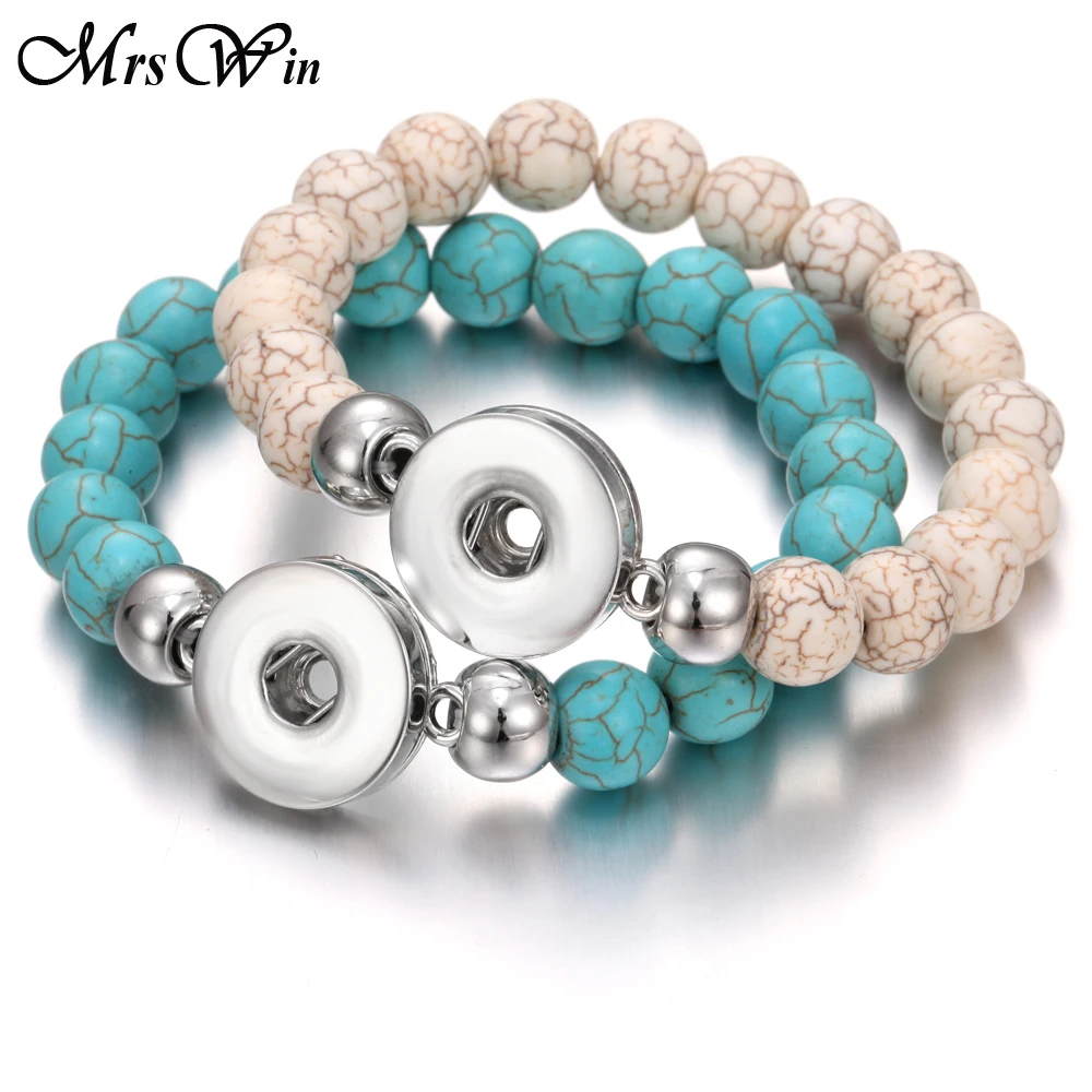 

Natural Stone Snap Jewelry Handmade Beaded Snap Bracelet Fit 18mm Snap Button Elastic Strand Beads Bracelet