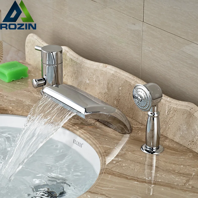 

Creative Design Waterfall Curve Spout Bathroom Roman Tub Faucet 3pcs Mixer Tap in Chrome