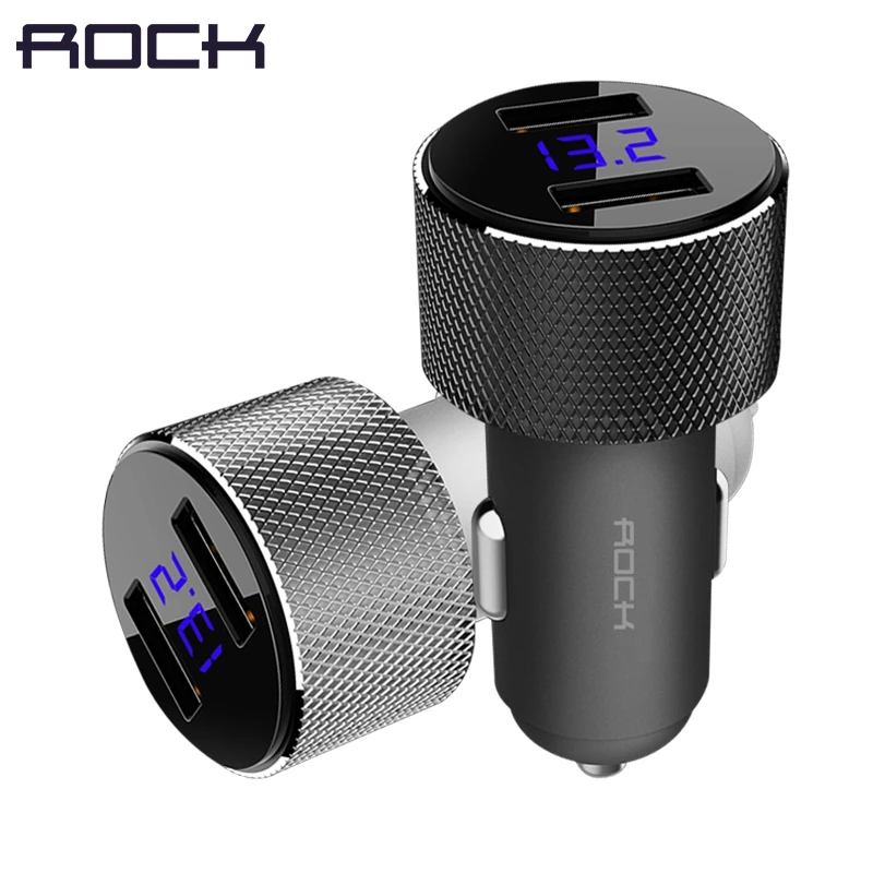 

ROCK 5V 3.4A Metal Dual USB Car Charger Digital Display For iPhone Xiaomi Samsung Fast Charging quick charger for phone usb 3.0