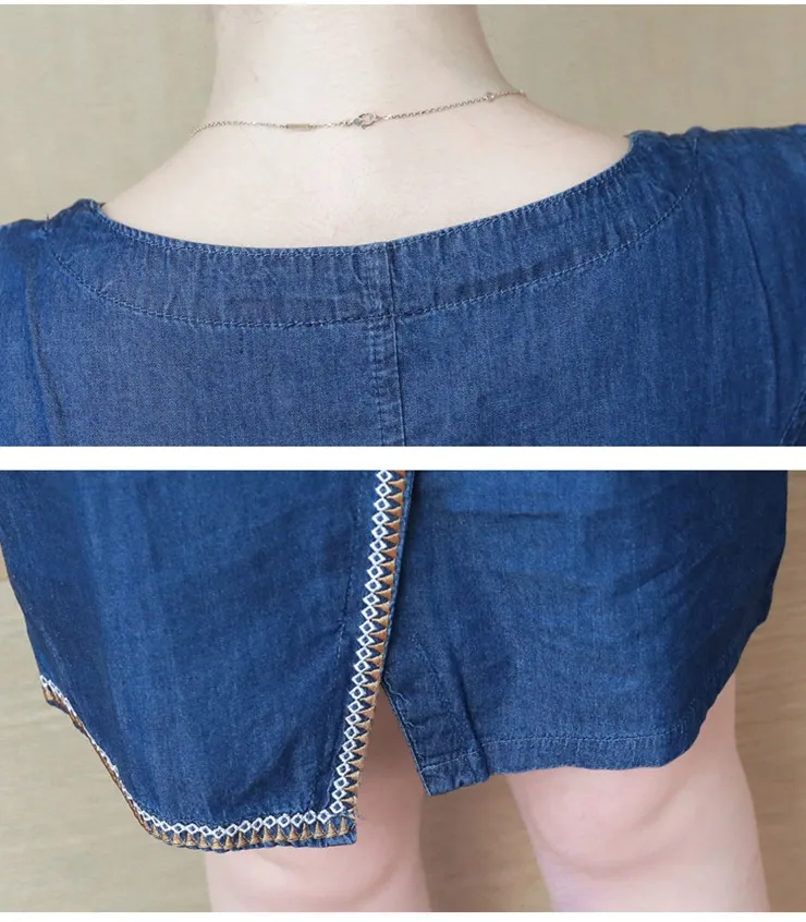 New Denim Dress Women Summer Dress Embroidery Short Sleeve Jeans Dresses Ladies Casual Blue Robe Femme Vestidos Mujer 2018 Mode (8)