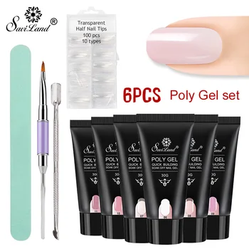 

Saviland 10pcs Poly Gel Varnish Nail Polish Set extend builder UV lamp Extension Enhancement Camouflage Brush Nail Tips