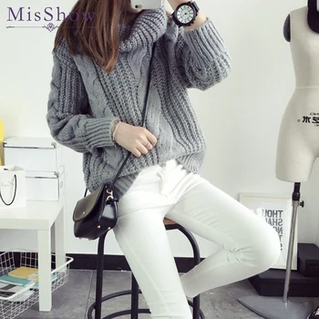 

In stock Women Winter Sweaters and Pullovers Turtleneck Sweater Loose Thicken Warm Twist Knitted Sweater pullover Pull Femme