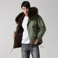 Короткий стиль плюс размер реальный воротник Мужская парка, темно-коричневый искусственный мех подкладка модное пальто, Мужская зимняя кофейная Повседневная Верхняя одежда