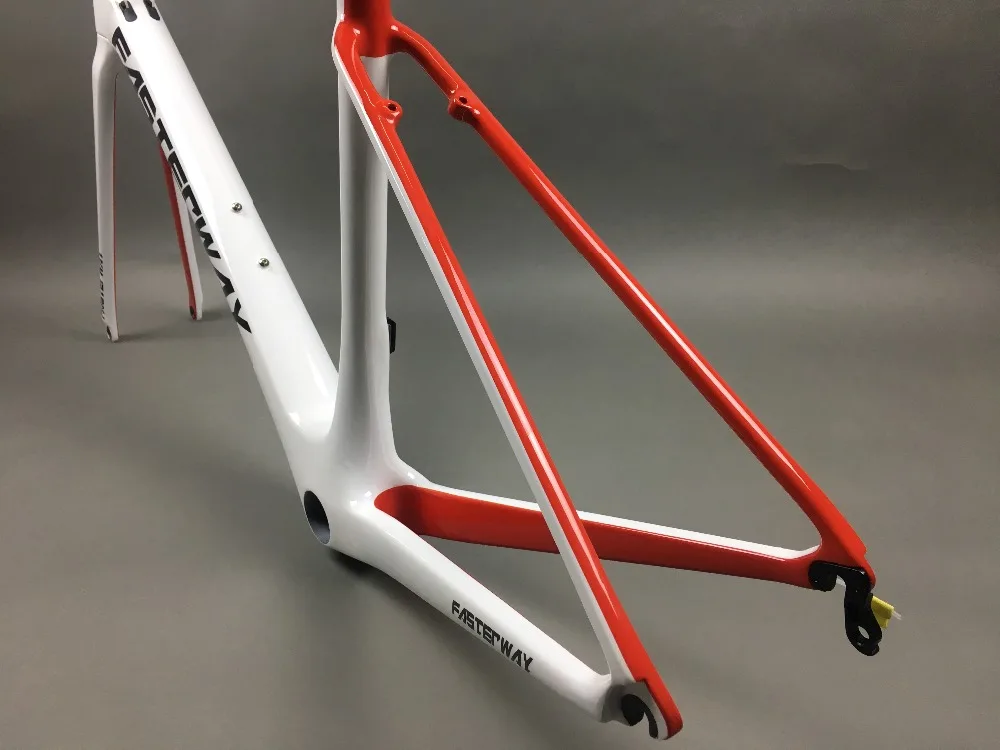 Discount white red with black  FASTERWAY classic carbon road frameset UD weave carbon bike frame:Frameset+Seatpost+Fork+Clamp+Headset 117