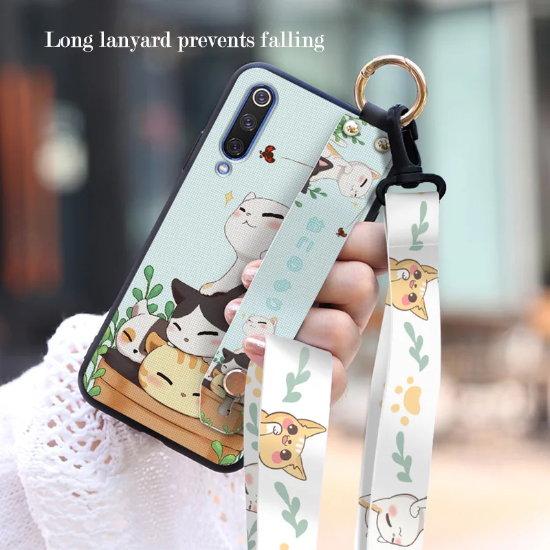 

For Xiaomi Mi 9 9SE Xiaomi CC 9 Redmi K20 K20 Pro Case Cartoon Silicone Lanyard Wristband Bracket Cover For Xiaomi Mi 8 Funda