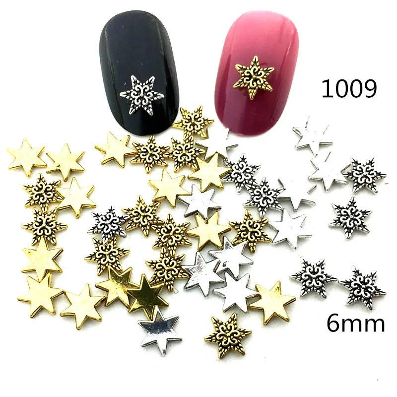50pcs/pack Japan Alloy Nail Art Retro Gold Silver Snowflower Metal