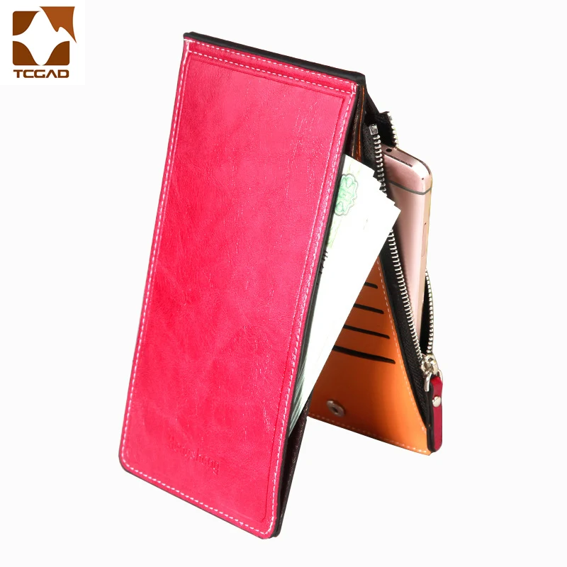 woman leather card holder Two folds porta tarjetas 15 Card slot female passport cover with print ...