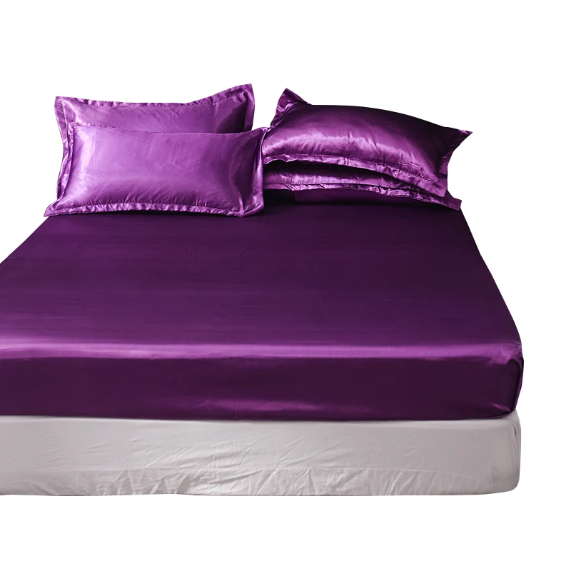 Liv-Esthete Wholesale Luxury Satin Silk Purple Fitted Sheet Silky Mattress Cover Queen King Bed Sheets For Women Men 1pcs