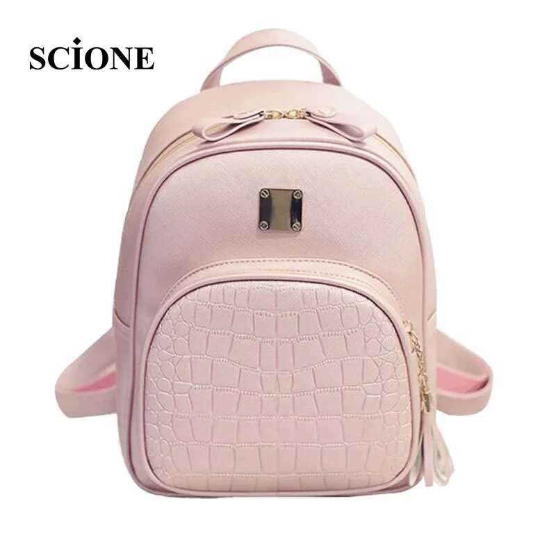 New Fashion Women Crocodile Pattern Small Backpack PU Leather Embossed Leisure Shoulder Bags For Teenager Girls