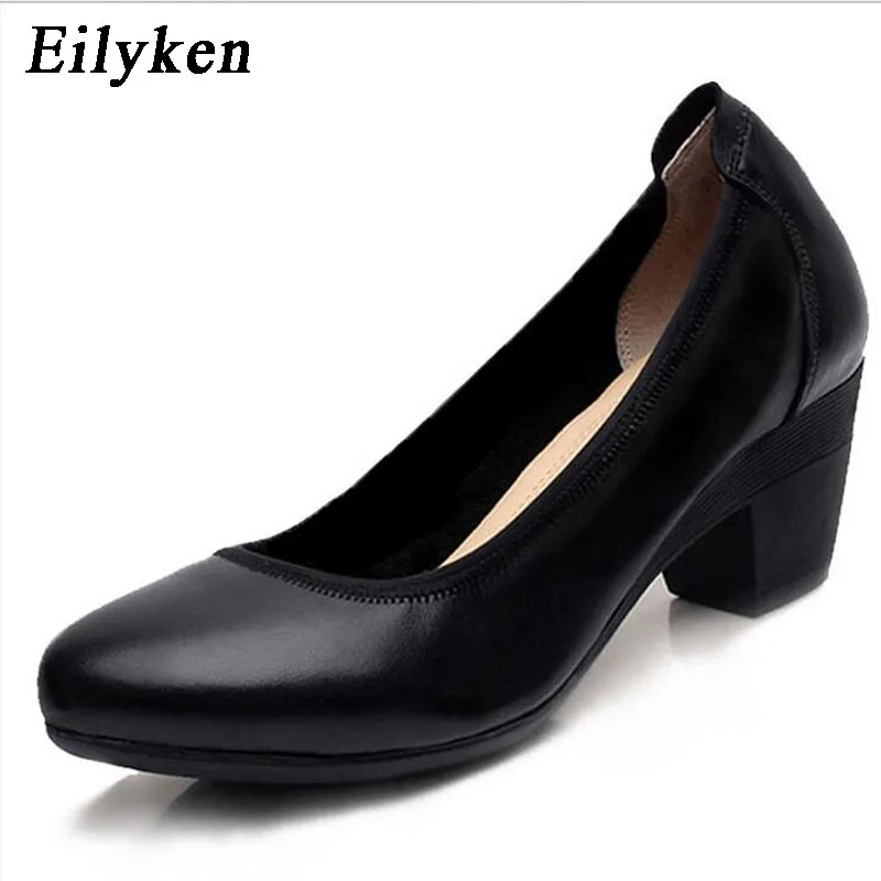 

Eilyken 2019 New Super Soft Flexible Pumps Shoes Women OL Office Lady Pumps Spring Med Heels Offical Shoes Size 33-43