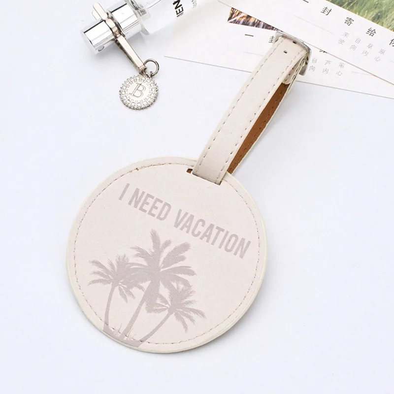 Travel Accessories I Need Vocation Luggage Tag Women Portable PU Leather Label Suitcase ID Address Holder Baggage Boarding Gift