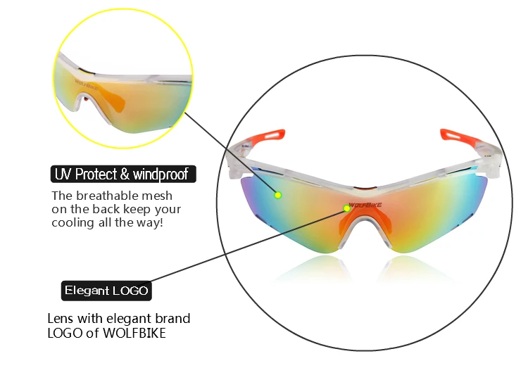 Поляризованные очки Велоспорт Открытый велосипедов Солнцезащитные очки мотоцикл УФ-защита Светоотражающие очки 5 линзы очков Gafas