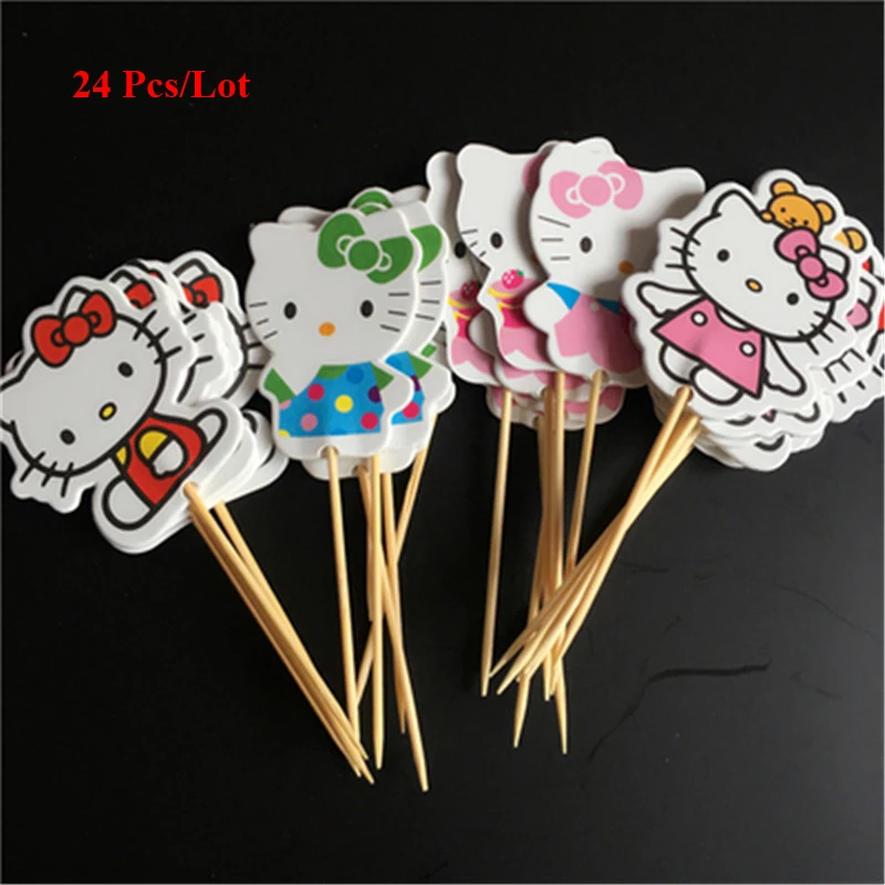 

hello kitty baby party cake topper cake flags cake decorating baby kids children girls birthday decoration cat cupcake toppers