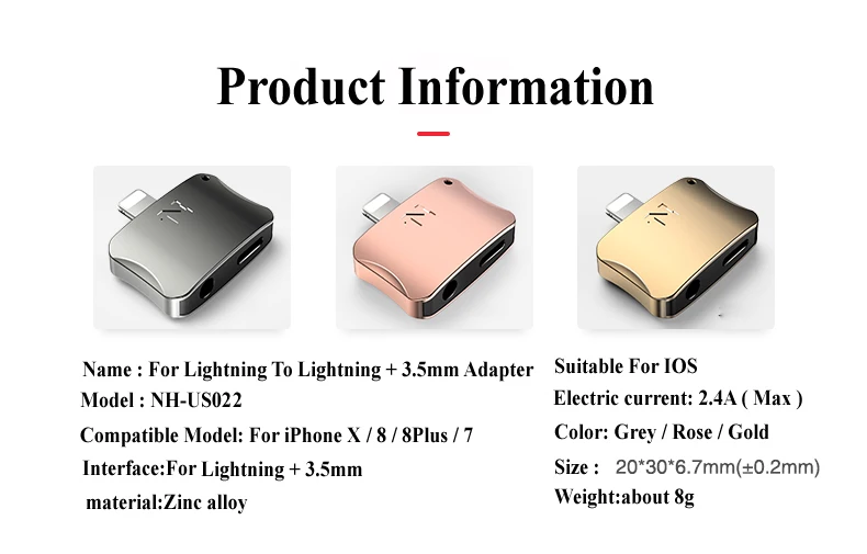 Nohon Adapter For Lightning to For Dual Lightning or For Lightning to For Lightning + 3.5mm Audio  Details  (12)