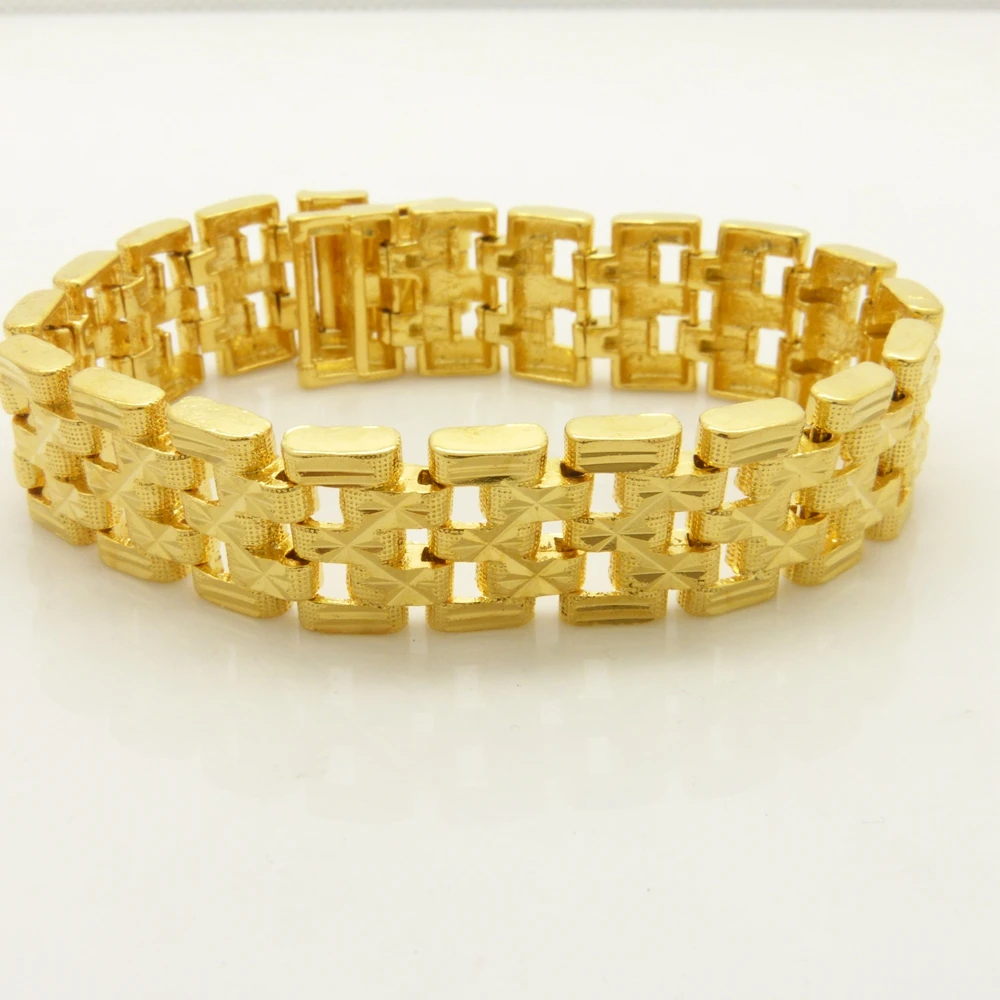 15mm Wide Wrist Cahin Bracelet Mens Jewelry Yellow Gold Filled Wide