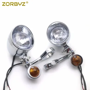 

ZORBYZ 41mm Motorcycle Chrome Driving Spot Fog Lights Bar Bracket With Turn Signal For Harley Suzuki Victory