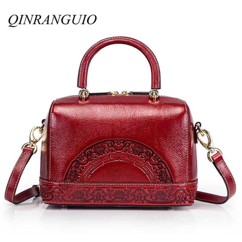 QINRANGUIO, женские сумки из натуральной кожи, женская сумка из коровьей кожи с цветами, Большая вместительная женская сумка через плечо