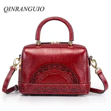 QINRANGUIO, женские сумки из натуральной кожи, женская сумка из коровьей кожи с цветами, Большая вместительная женская сумка через плечо