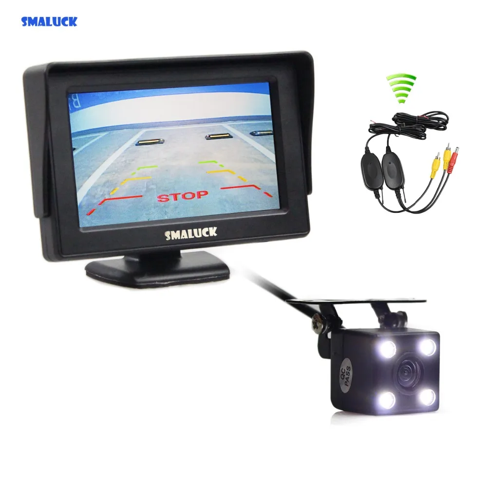 

SMALUCK Wireless 4.3" Rear View Car Monitor + HD 3030 CCD Car Camera Rear View Security System Parking Reversing System Kit