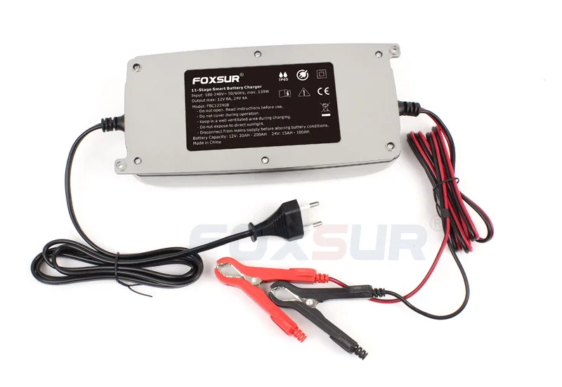 FOXSUR 12V 8A 24V 4A 11-stage умное зарядное устройство, 12V 24V EFB гель AGM мокрое автомобильное зарядное устройство с ЖК-дисплеем и Desulfator