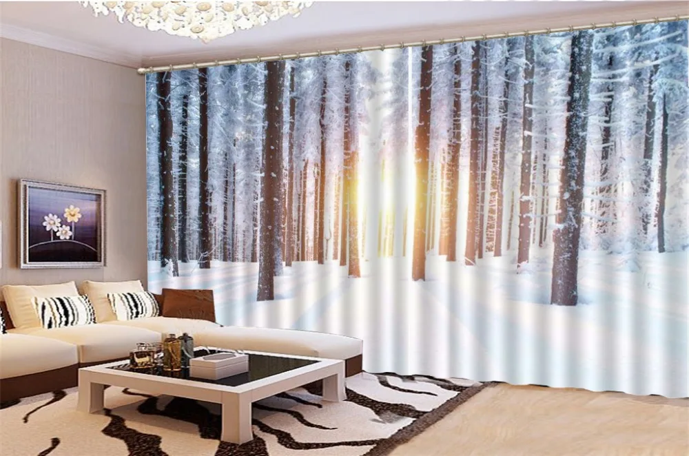 3d занавес покрытый снегом девственный лес 3d цифровая печать HD практичный красивый занавес s