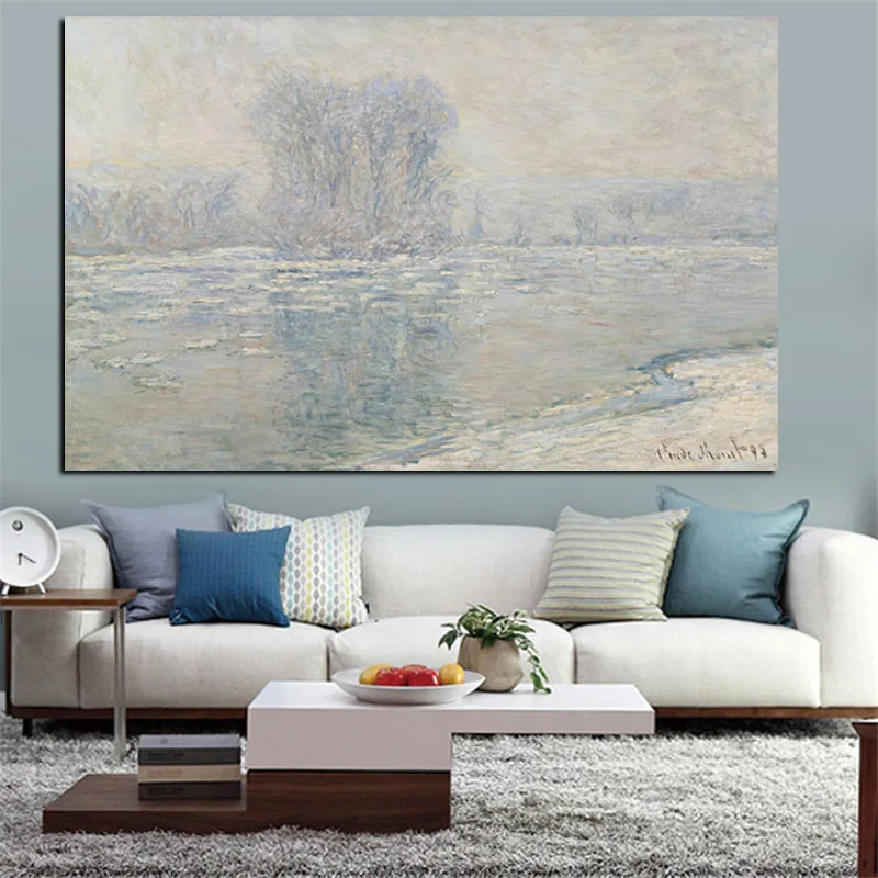 HD Print Claude Monet Ice Floes Misty Morning Impressionis Landscape Oil Painting on Canvas Poster Wall Picture for Living Room (2)
