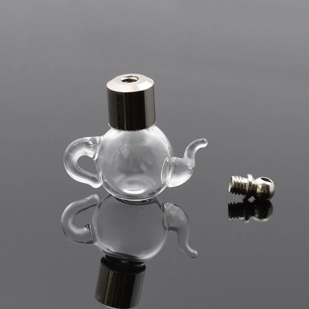 

20pieces SCREW CAP short teapot GLASS Vial Pendants Wishing glass bottle name on rice art clear oil charm jewelry making