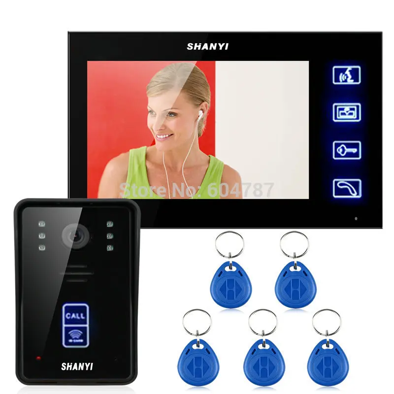 

7" Color Monitor Touch Key Video Door Phone Doorbell Intercom System IR Camera RFID