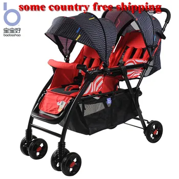 

Baby twin stroller can sit lie down easy foldable portable double parm sister brother stroller